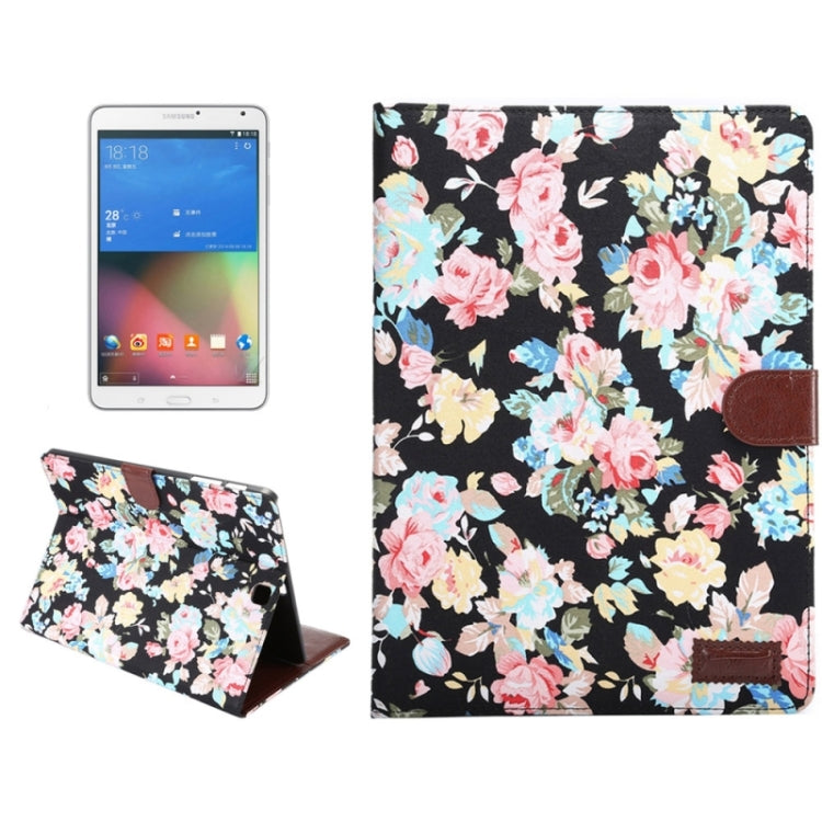 Flower Pattern Cloth Surface PU Leather Case with Holder & Card Slots & Wallet for Galaxy Tab S2 9.7 / T815(Black)