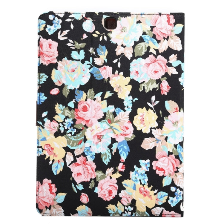 Flower Pattern Cloth Surface PU Leather Case with Holder & Card Slots & Wallet for Galaxy Tab S2 9.7 / T815(Black)