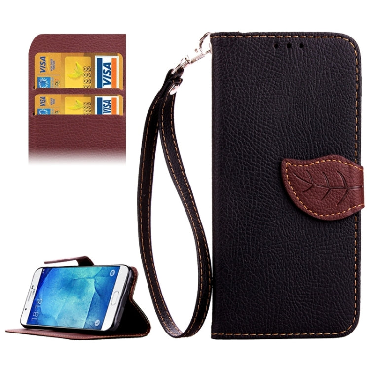 Leaf Magnetic Snap Litchi Texture Horizontal Flip Leather Case with Card Slots & Holder & Lanyard for Galaxy A8 / A800