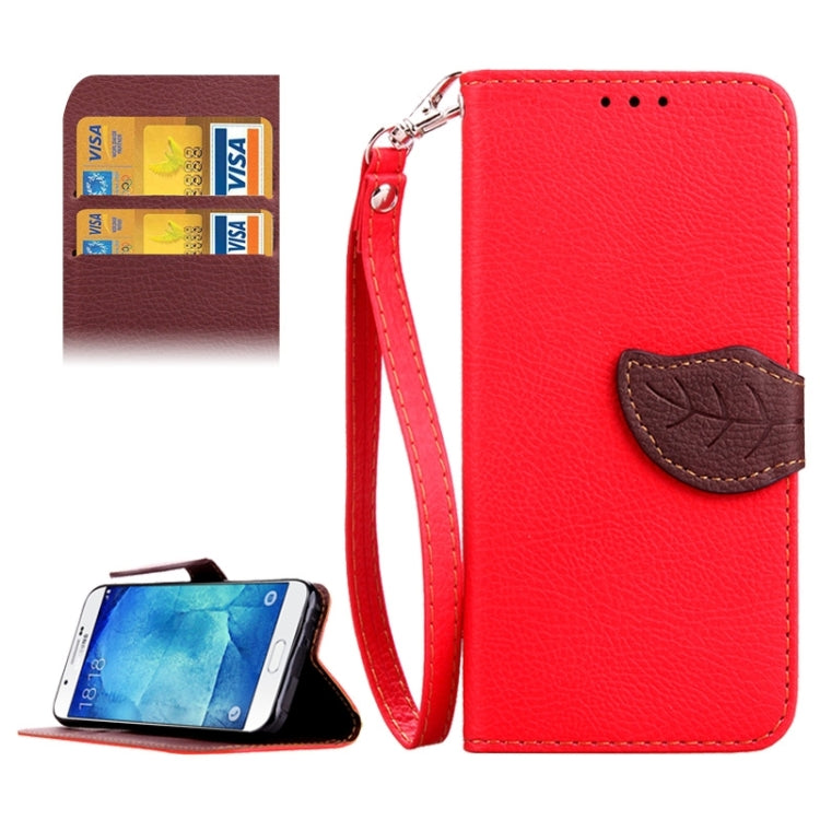 Leaf Magnetic Snap Litchi Texture Horizontal Flip Leather Case with Card Slots & Holder & Lanyard for Galaxy A8 / A800