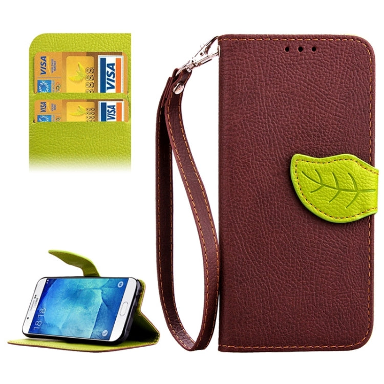 Leaf Magnetic Snap Litchi Texture Horizontal Flip Leather Case with Card Slots & Holder & Lanyard for Galaxy A8 / A800