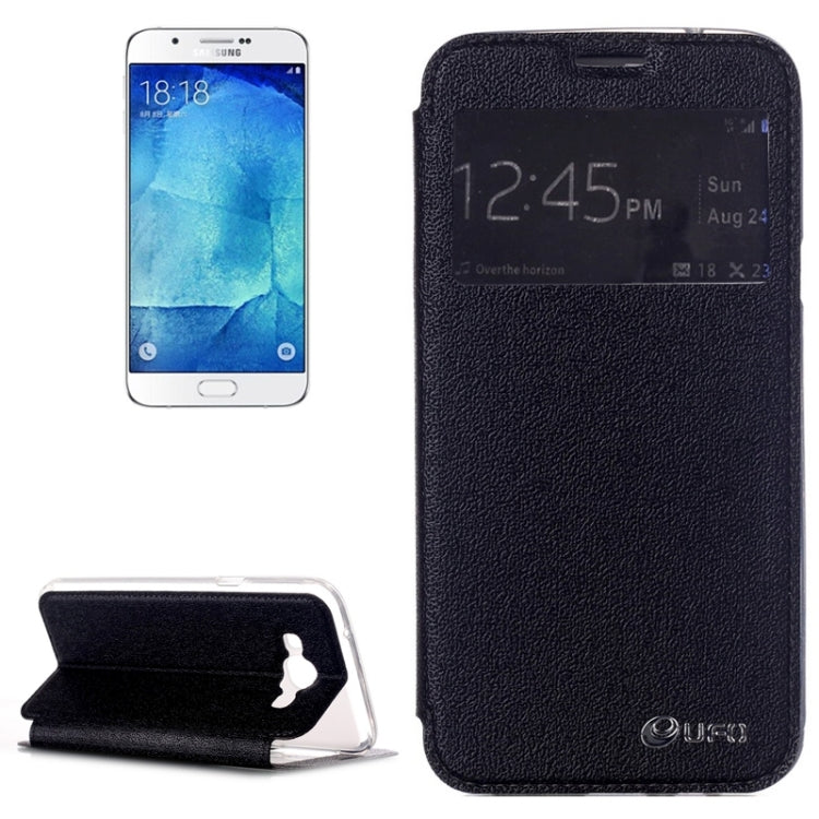 UFO Flavedo Texture Horizontal Flip Leather Case with Caller ID Display & Holder & Card Slot for Galaxy A8 / A800F