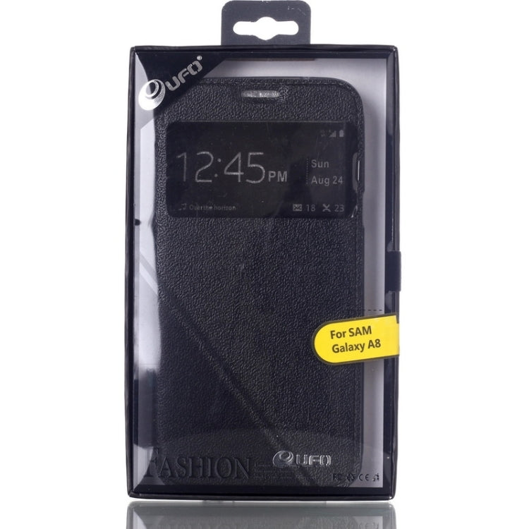 UFO Flavedo Texture Horizontal Flip Leather Case with Caller ID Display & Holder & Card Slot for Galaxy A8 / A800F