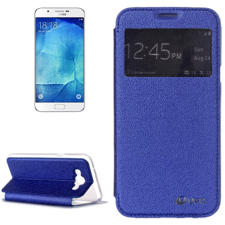 UFO Flavedo Texture Horizontal Flip Leather Case with Caller ID Display & Holder & Card Slot for Galaxy A8 / A800F