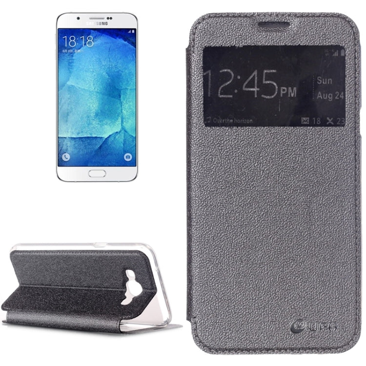 UFO Flavedo Texture Horizontal Flip Leather Case with Caller ID Display & Holder & Card Slot for Galaxy A8 / A800F