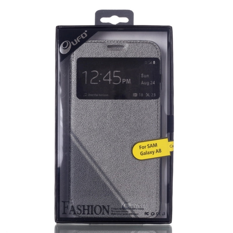 UFO Flavedo Texture Horizontal Flip Leather Case with Caller ID Display & Holder & Card Slot for Galaxy A8 / A800F