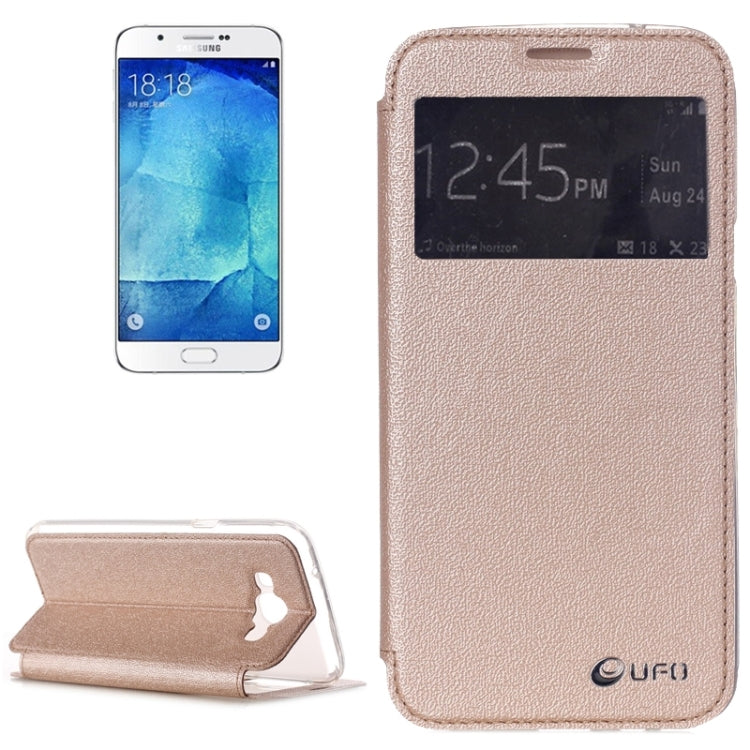 UFO Flavedo Texture Horizontal Flip Leather Case with Caller ID Display & Holder & Card Slot for Galaxy A8 / A800F