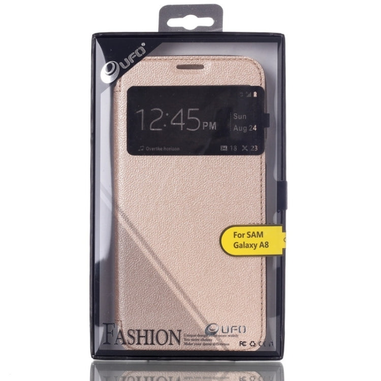 UFO Flavedo Texture Horizontal Flip Leather Case with Caller ID Display & Holder & Card Slot for Galaxy A8 / A800F
