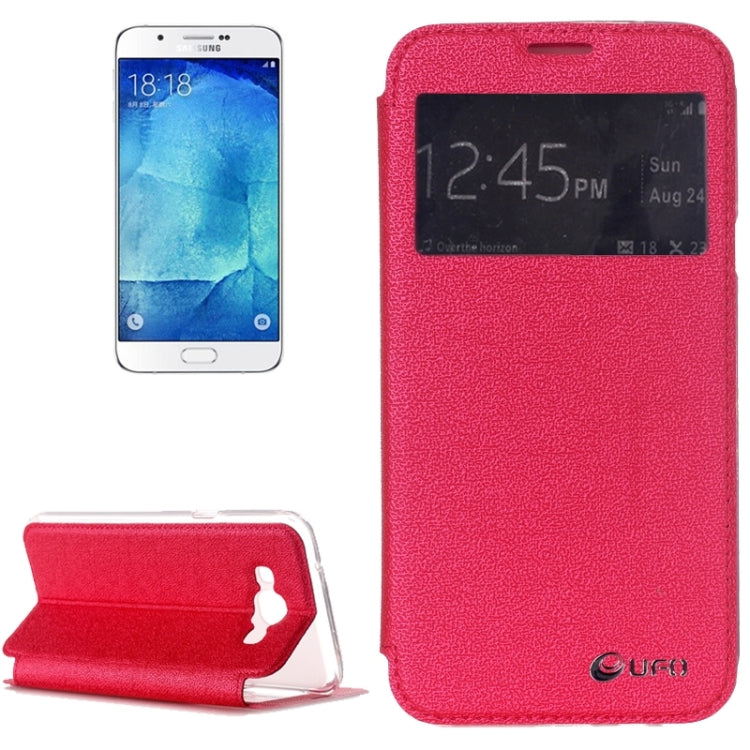 UFO Flavedo Texture Horizontal Flip Leather Case with Caller ID Display & Holder & Card Slot for Galaxy A8 / A800F