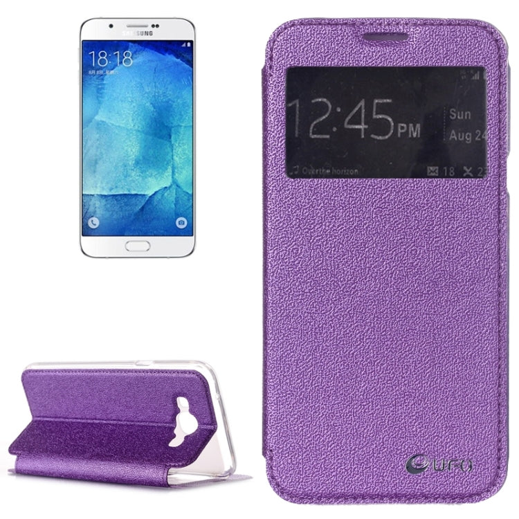 UFO Flavedo Texture Horizontal Flip Leather Case with Caller ID Display & Holder & Card Slot for Galaxy A8 / A800F