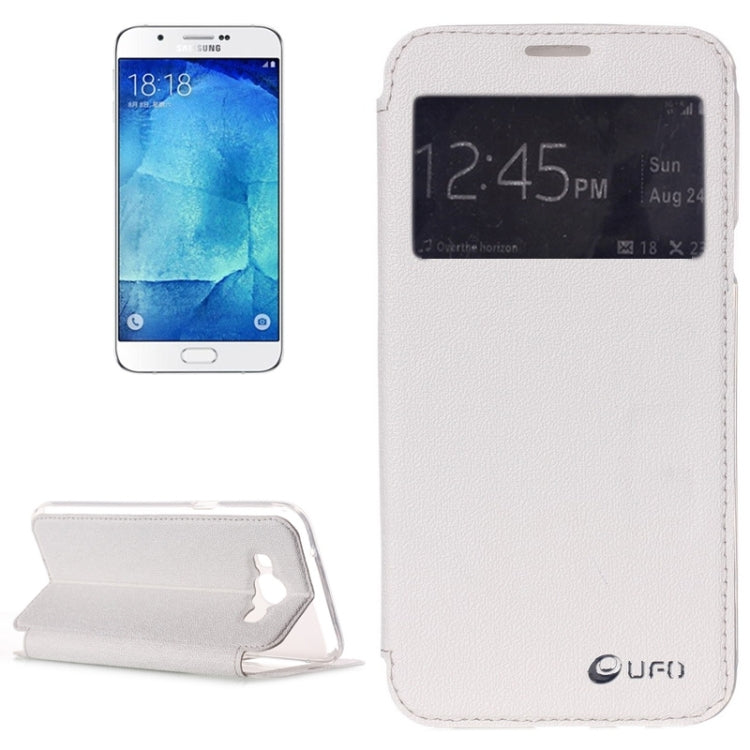 UFO Flavedo Texture Horizontal Flip Leather Case with Caller ID Display & Holder & Card Slot for Galaxy A8 / A800F