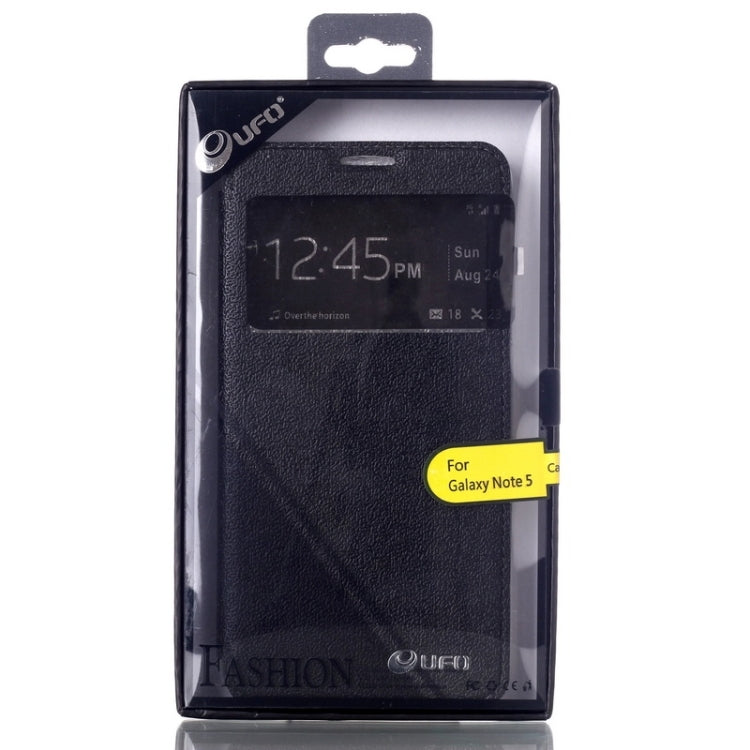 UFO Flavedo Texture Horizontal Flip Leather Case with Caller ID Display & Holder & Card Slot for Galaxy Note 5