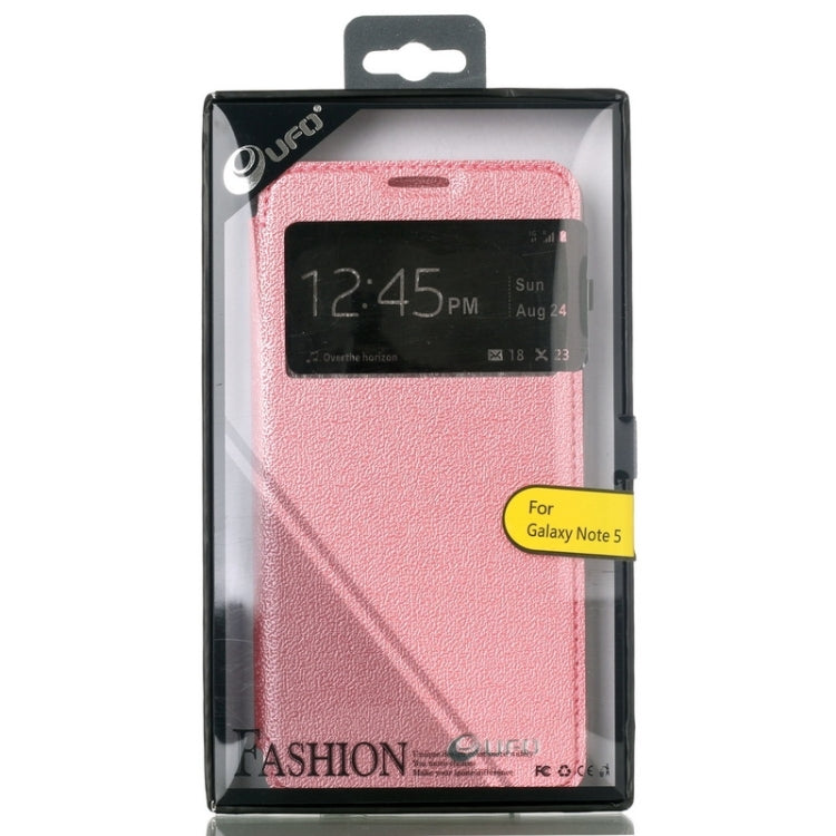 UFO Flavedo Texture Horizontal Flip Leather Case with Caller ID Display & Holder & Card Slot for Galaxy Note 5