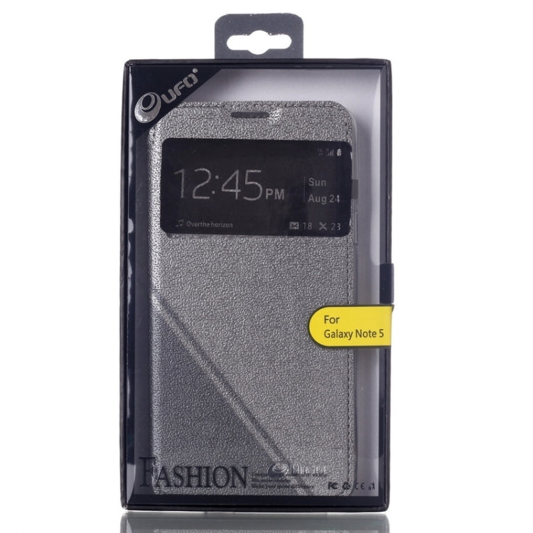 UFO Flavedo Texture Horizontal Flip Leather Case with Caller ID Display & Holder & Card Slot for Galaxy Note 5