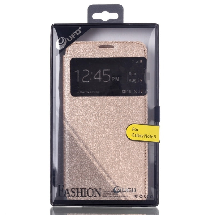UFO Flavedo Texture Horizontal Flip Leather Case with Caller ID Display & Holder & Card Slot for Galaxy Note 5