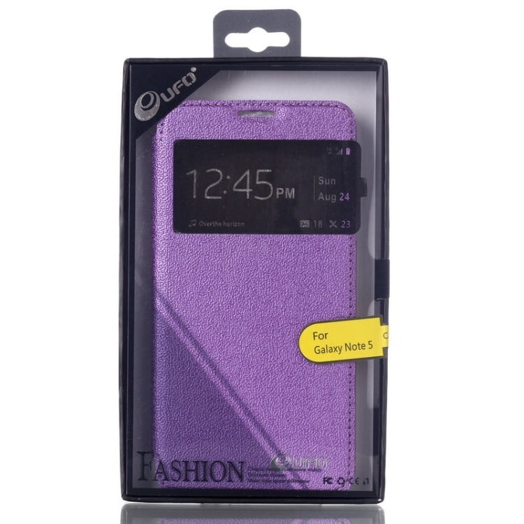 UFO Flavedo Texture Horizontal Flip Leather Case with Caller ID Display & Holder & Card Slot for Galaxy Note 5