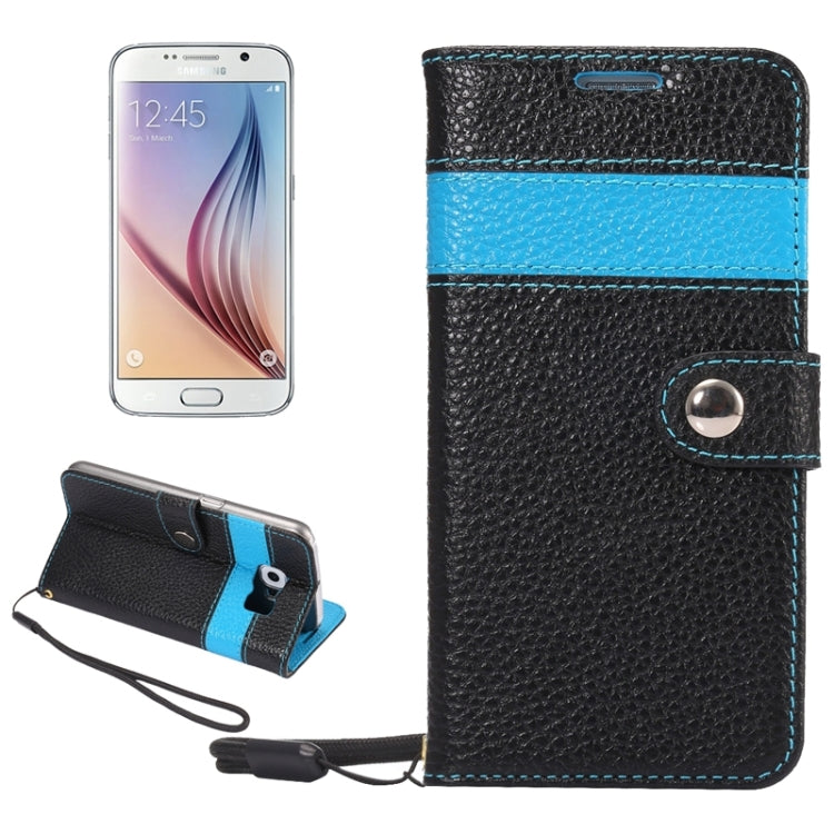 For Galaxy S6 / G920 Color Matching Style Litchi Texture Horizontal Flip Genuine Leather Case with Holder & Card Slots & Wallet & Lanyard
