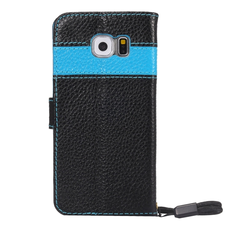 For Galaxy S6 / G920 Color Matching Style Litchi Texture Horizontal Flip Genuine Leather Case with Holder & Card Slots & Wallet & Lanyard