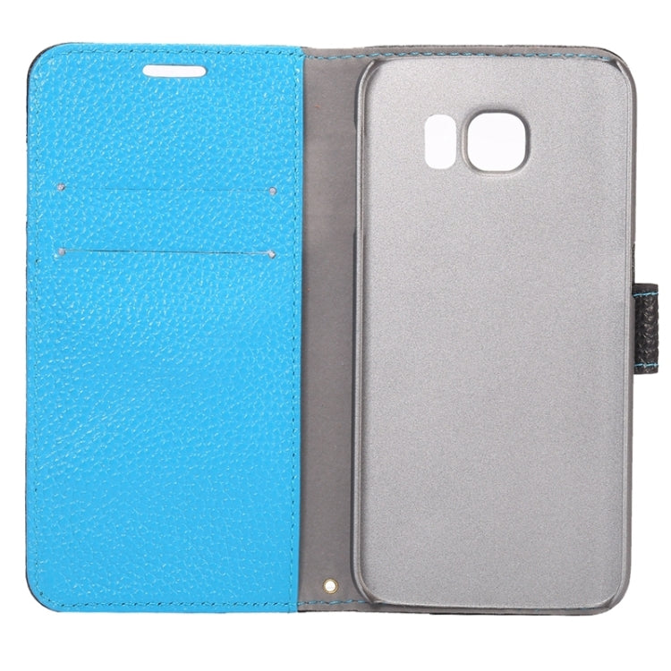 For Galaxy S6 / G920 Color Matching Style Litchi Texture Horizontal Flip Genuine Leather Case with Holder & Card Slots & Wallet & Lanyard