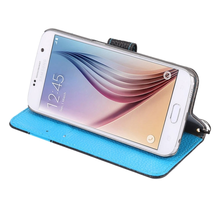 For Galaxy S6 / G920 Color Matching Style Litchi Texture Horizontal Flip Genuine Leather Case with Holder & Card Slots & Wallet & Lanyard