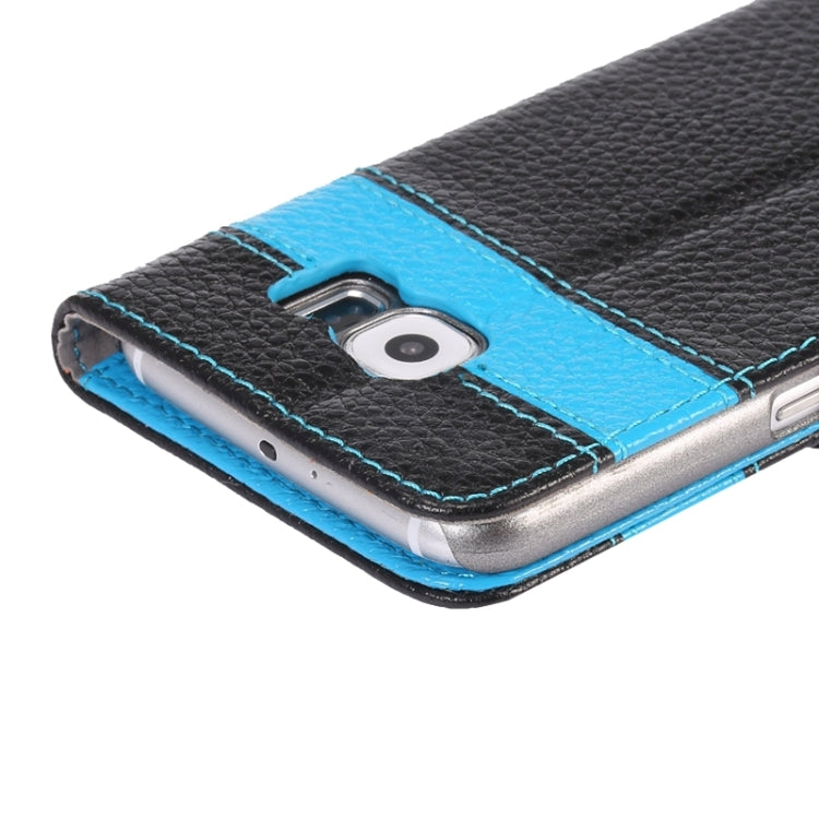 For Galaxy S6 / G920 Color Matching Style Litchi Texture Horizontal Flip Genuine Leather Case with Holder & Card Slots & Wallet & Lanyard