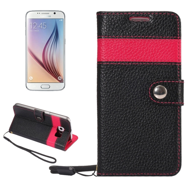 For Galaxy S6 / G920 Color Matching Style Litchi Texture Horizontal Flip Genuine Leather Case with Holder & Card Slots & Wallet & Lanyard