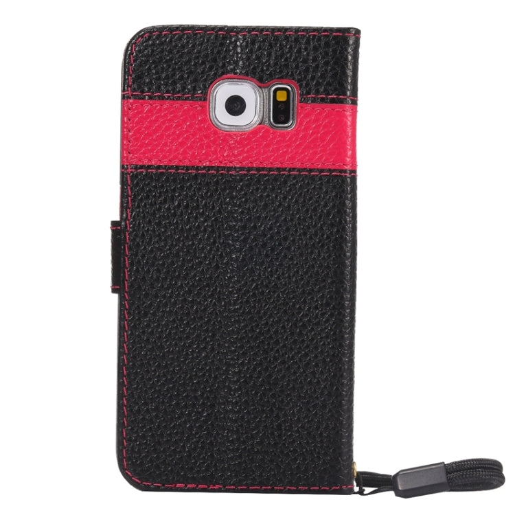 For Galaxy S6 / G920 Color Matching Style Litchi Texture Horizontal Flip Genuine Leather Case with Holder & Card Slots & Wallet & Lanyard