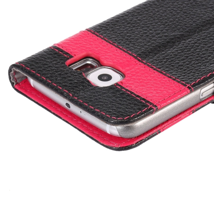 For Galaxy S6 / G920 Color Matching Style Litchi Texture Horizontal Flip Genuine Leather Case with Holder & Card Slots & Wallet & Lanyard