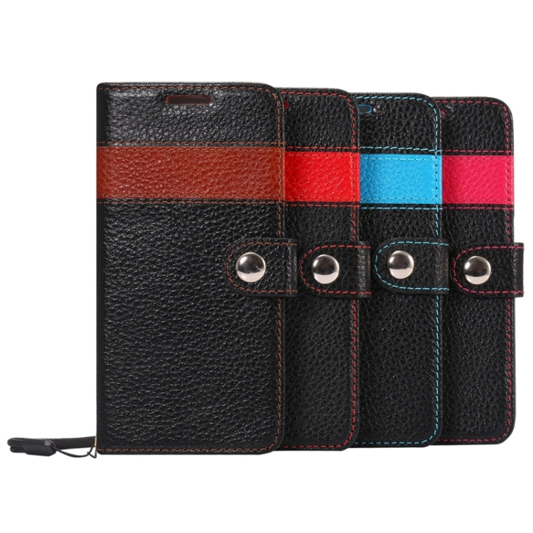 For Galaxy S6 / G920 Color Matching Style Litchi Texture Horizontal Flip Genuine Leather Case with Holder & Card Slots & Wallet & Lanyard