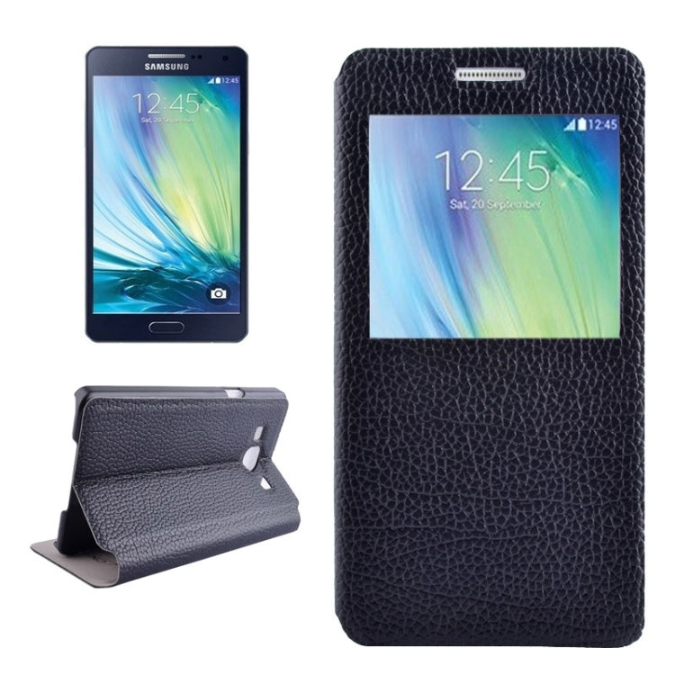 Litchi Texture Solid Color Horizontal Flip Leather Case with Holder & Caller ID Window for Galaxy A5 / A500F