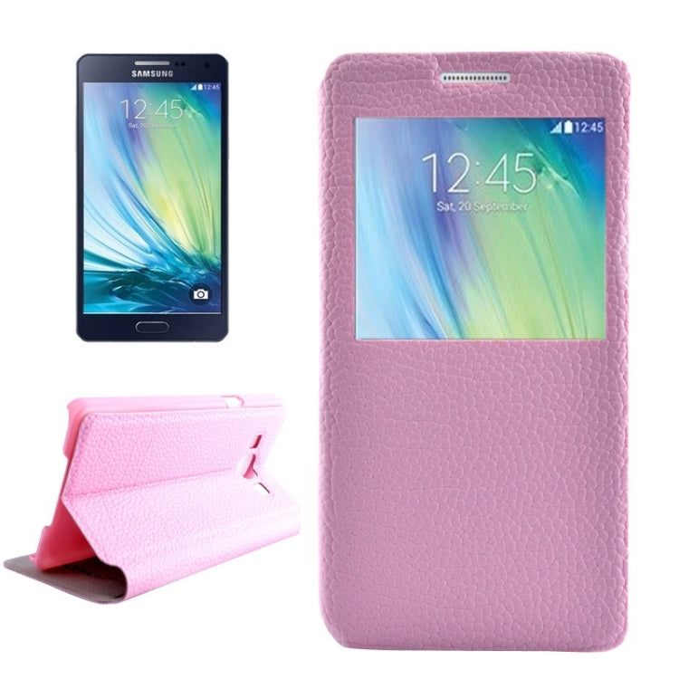 Litchi Texture Solid Color Horizontal Flip Leather Case with Holder & Caller ID Window for Galaxy A5 / A500F