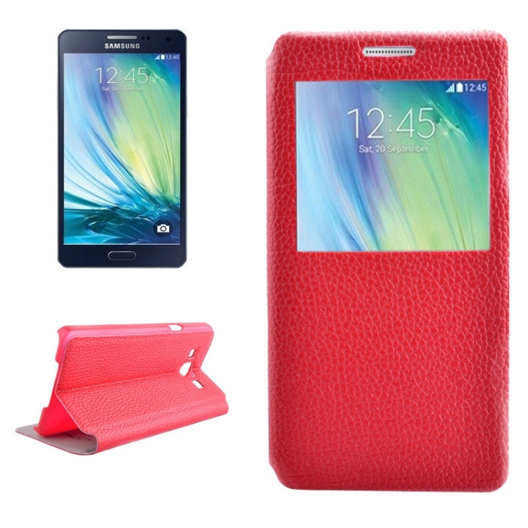 Litchi Texture Solid Color Horizontal Flip Leather Case with Holder & Caller ID Window for Galaxy A5 / A500F