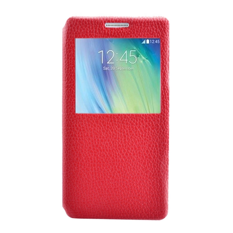 Litchi Texture Solid Color Horizontal Flip Leather Case with Holder & Caller ID Window for Galaxy A5 / A500F
