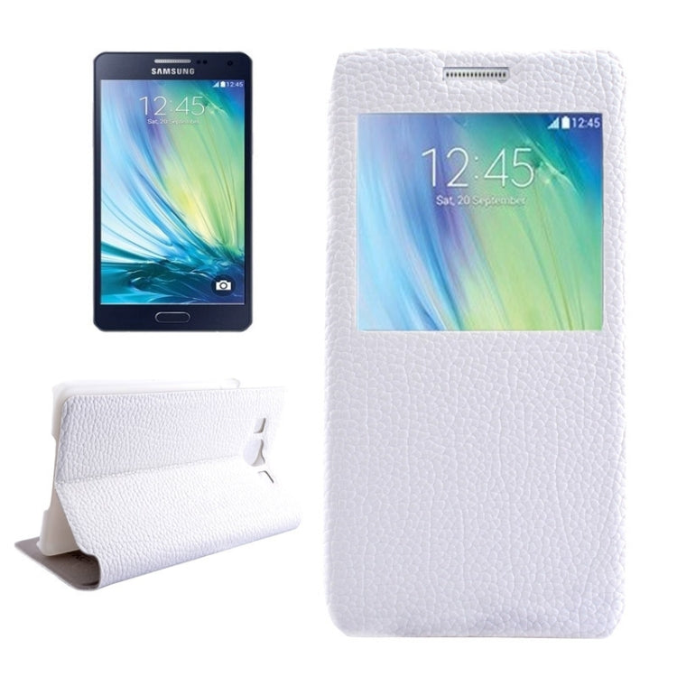 Litchi Texture Solid Color Horizontal Flip Leather Case with Holder & Caller ID Window for Galaxy A5 / A500F