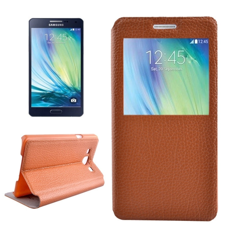 Litchi Texture Solid Color Horizontal Flip Leather Case with Holder & Caller ID Window for Galaxy A5 / A500F