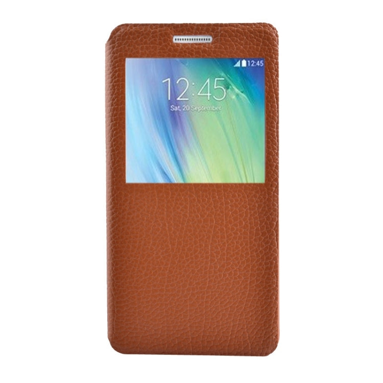 Litchi Texture Solid Color Horizontal Flip Leather Case with Holder & Caller ID Window for Galaxy A5 / A500F