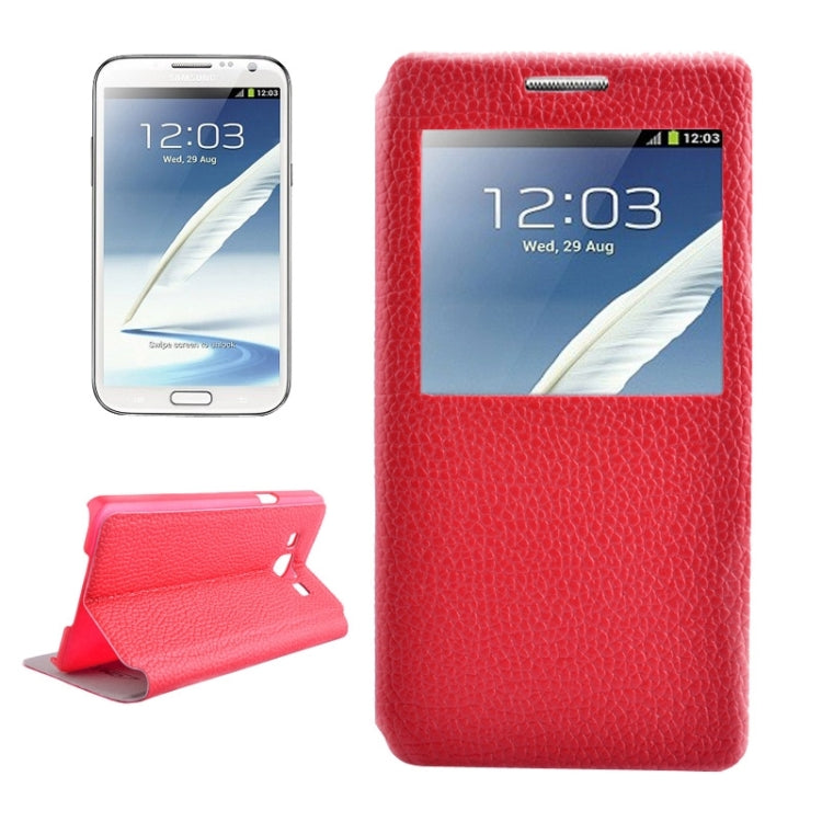 Litchi Texture Solid Color Horizontal Flip Leather Case with Holder & Caller ID Window for Galaxy A7 / A700