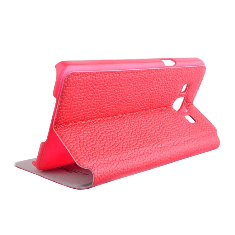 Litchi Texture Solid Color Horizontal Flip Leather Case with Holder & Caller ID Window for Galaxy A7 / A700