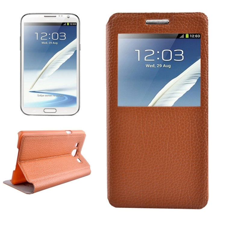 Litchi Texture Solid Color Horizontal Flip Leather Case with Holder & Caller ID Window for Galaxy A7 / A700