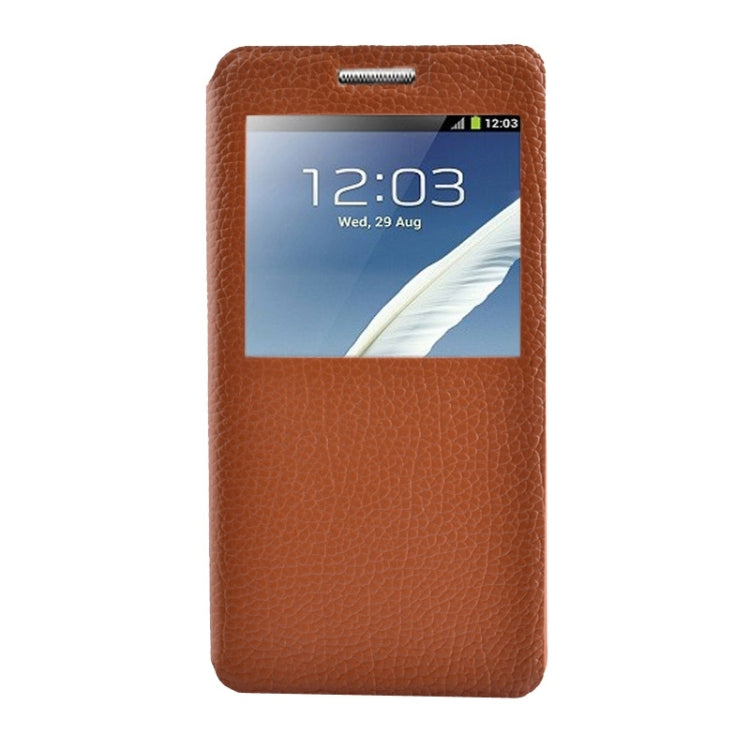Litchi Texture Solid Color Horizontal Flip Leather Case with Holder & Caller ID Window for Galaxy A7 / A700