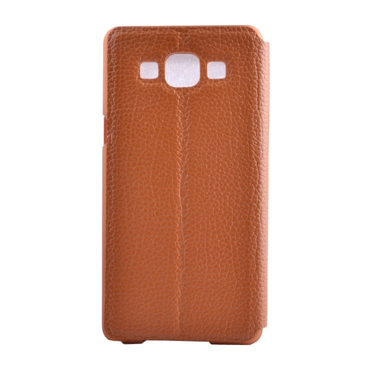 Litchi Texture Solid Color Horizontal Flip Leather Case with Holder & Caller ID Window for Galaxy A7 / A700
