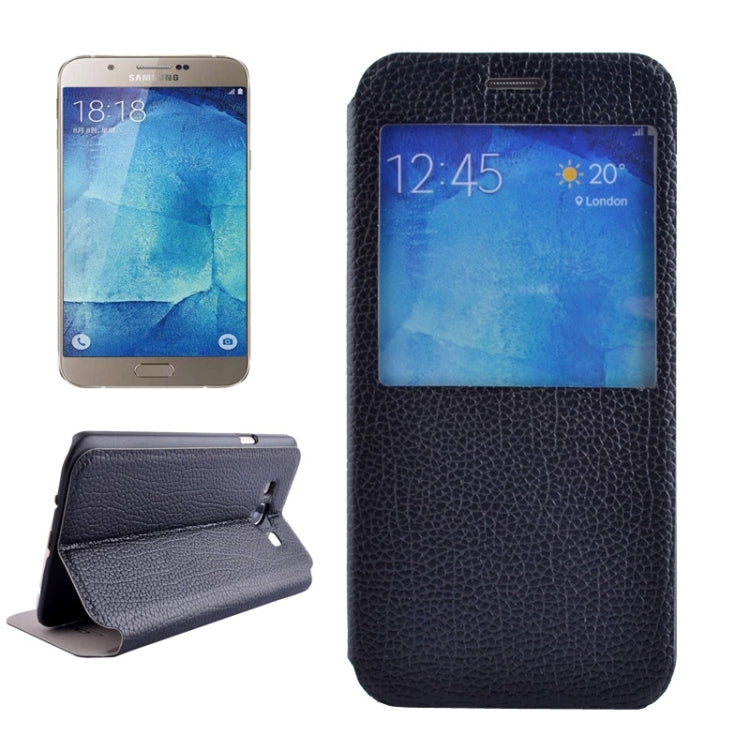 Litchi Texture Solid Color Horizontal Flip Leather Case with Holder & Caller ID Window for Galaxy A8 / A800F