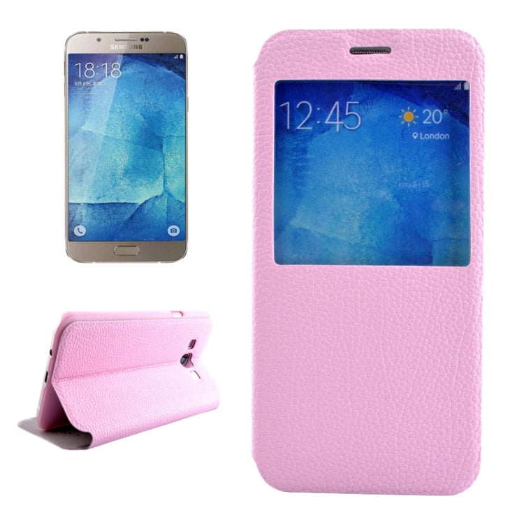 Litchi Texture Solid Color Horizontal Flip Leather Case with Holder & Caller ID Window for Galaxy A8 / A800F