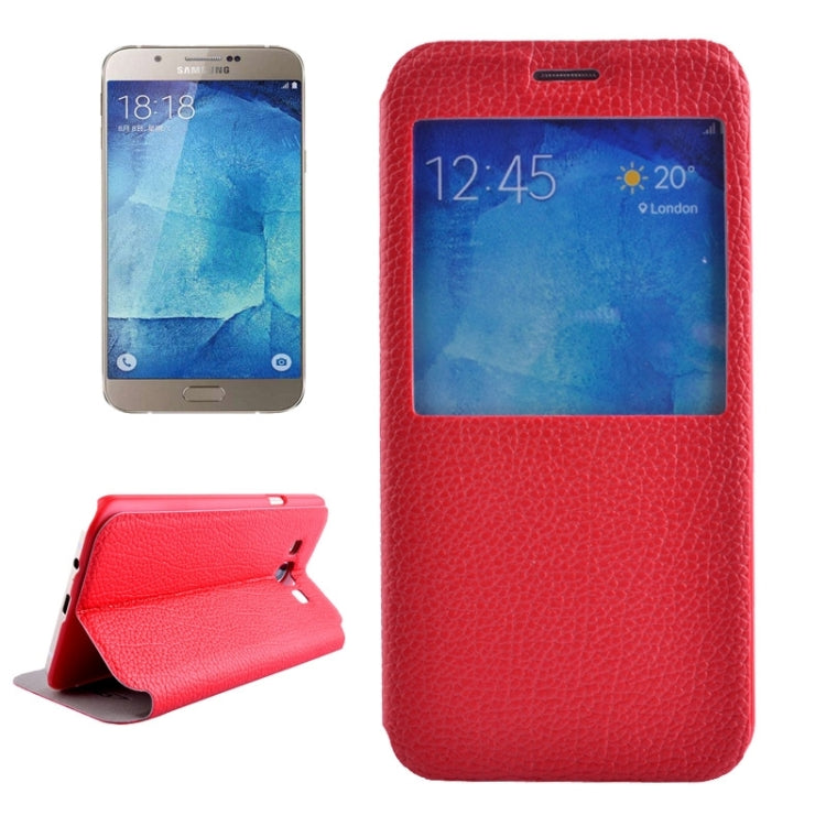 Litchi Texture Solid Color Horizontal Flip Leather Case with Holder & Caller ID Window for Galaxy A8 / A800F