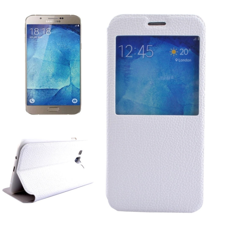 Litchi Texture Solid Color Horizontal Flip Leather Case with Holder & Caller ID Window for Galaxy A8 / A800F