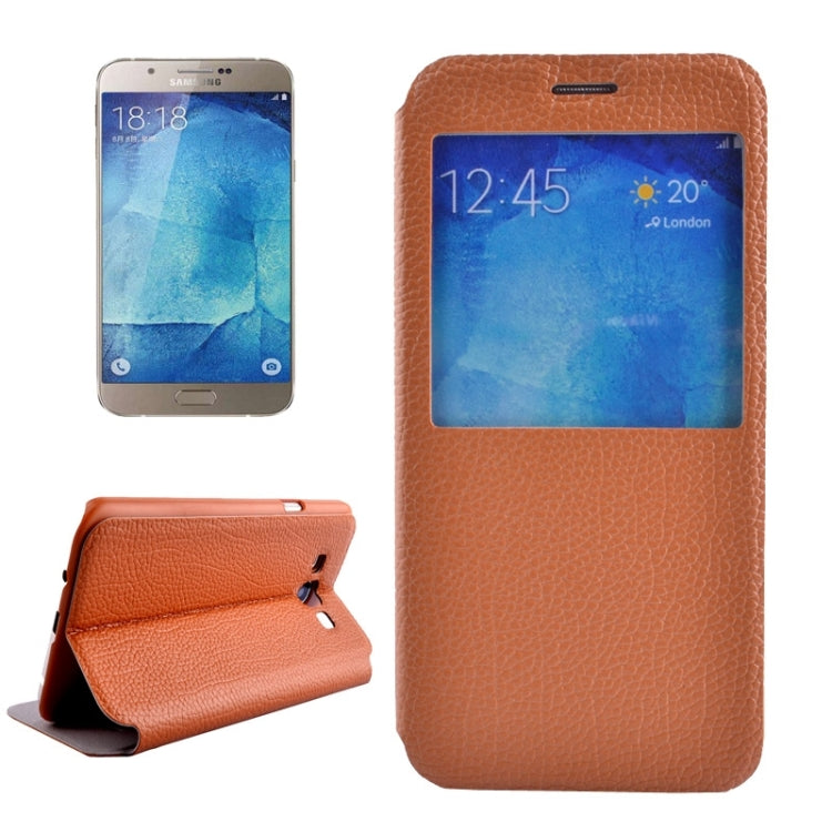 Litchi Texture Solid Color Horizontal Flip Leather Case with Holder & Caller ID Window for Galaxy A8 / A800F