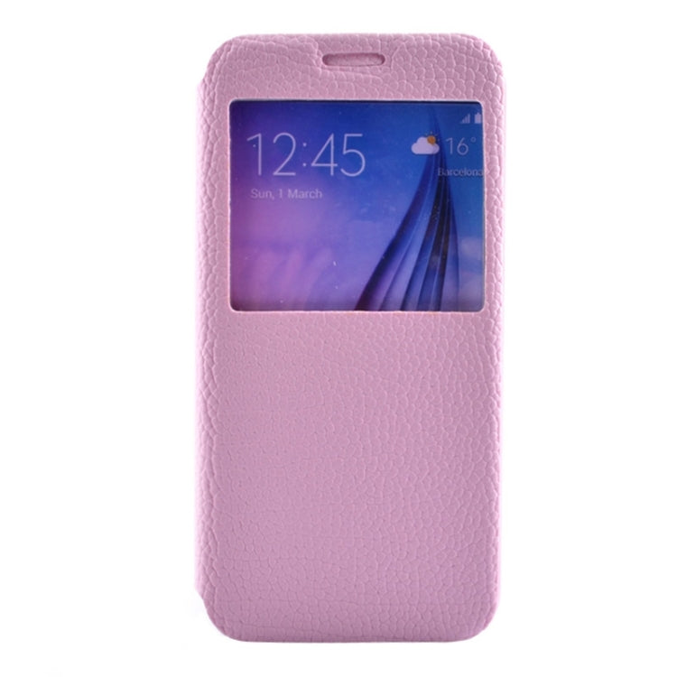 For Galaxy S6 / G920 Litchi Texture Solid Color Horizontal Flip Leather Case with Holder & Caller ID Window