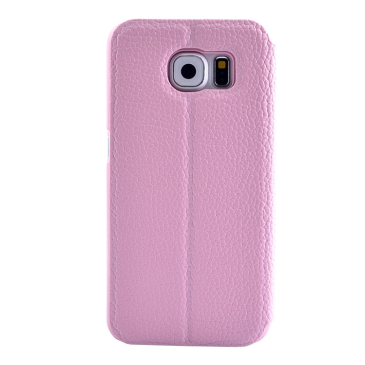 For Galaxy S6 / G920 Litchi Texture Solid Color Horizontal Flip Leather Case with Holder & Caller ID Window