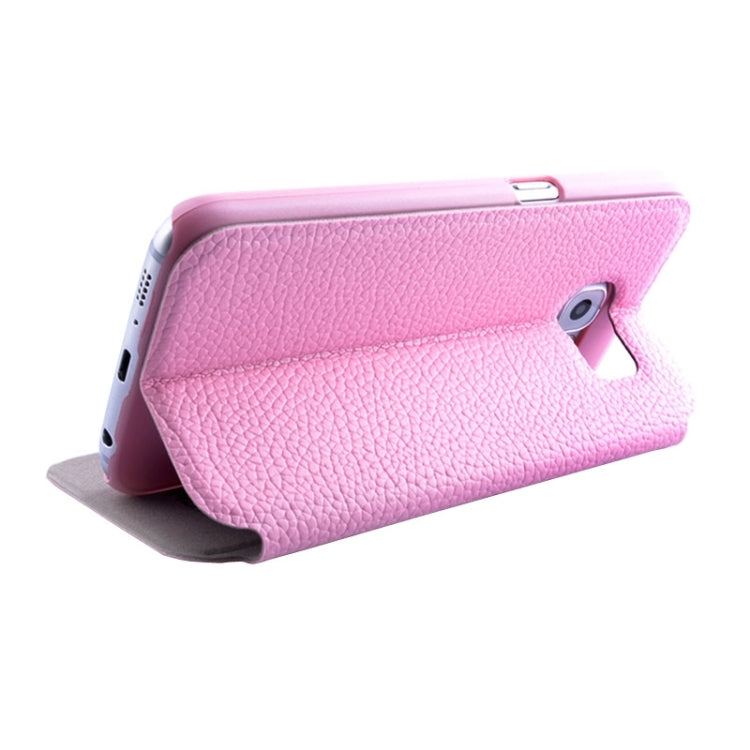 For Galaxy S6 / G920 Litchi Texture Solid Color Horizontal Flip Leather Case with Holder & Caller ID Window