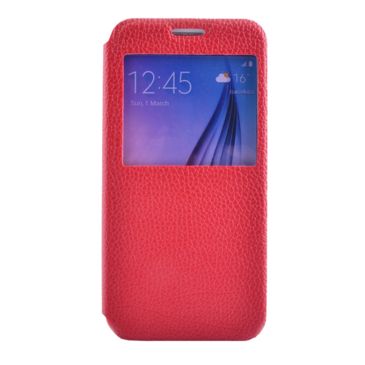 For Galaxy S6 / G920 Litchi Texture Solid Color Horizontal Flip Leather Case with Holder & Caller ID Window